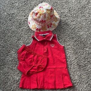 Vintage Baby GAP Red Polo Dress and Old Navy hat